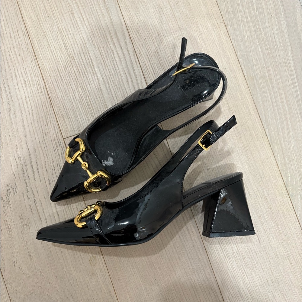 Jeffrey Campbell patent leather sling back heels
